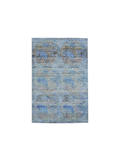 Blue Multi Silk, Wool Modern Area Rug 4.10x7.0ft 148x214Cms