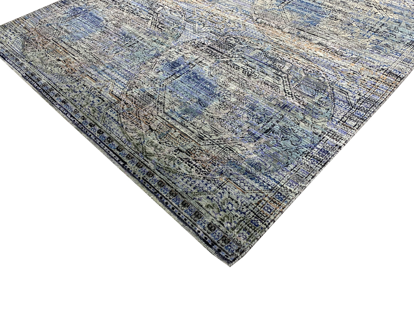 Blue Multi Silk, Wool Modern Area Rug 4.10x7.0ft 148x214Cms