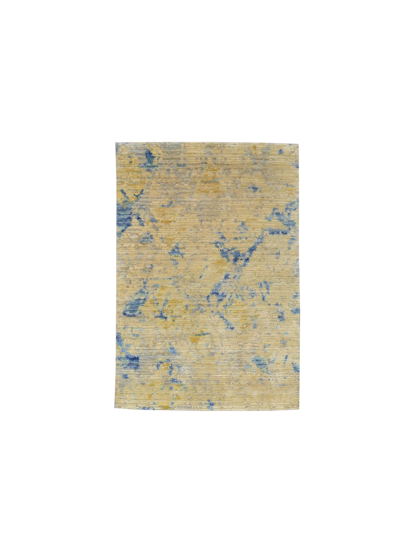 Camel, Ivory and Blue Silk and Wool Modern Handknotted Area Rug