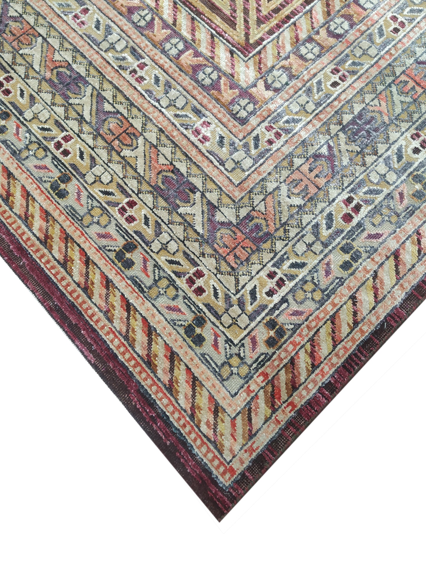 Red and Camel Silk and Wool Traditional Samarkand Handknotted Area Rug