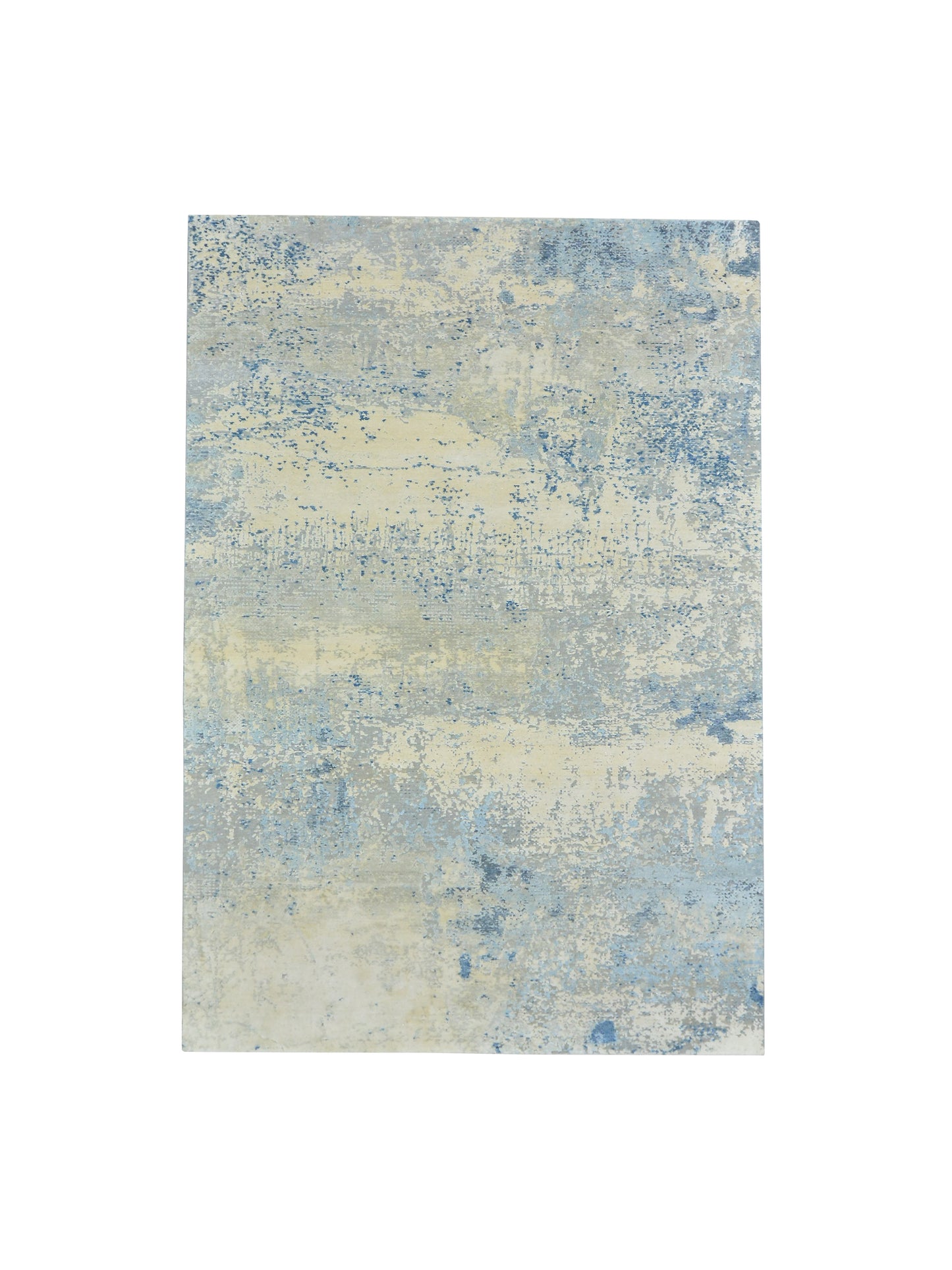 Ivory Grey and Blue Silk and Wool Modern Textured Handknotted Area Rug