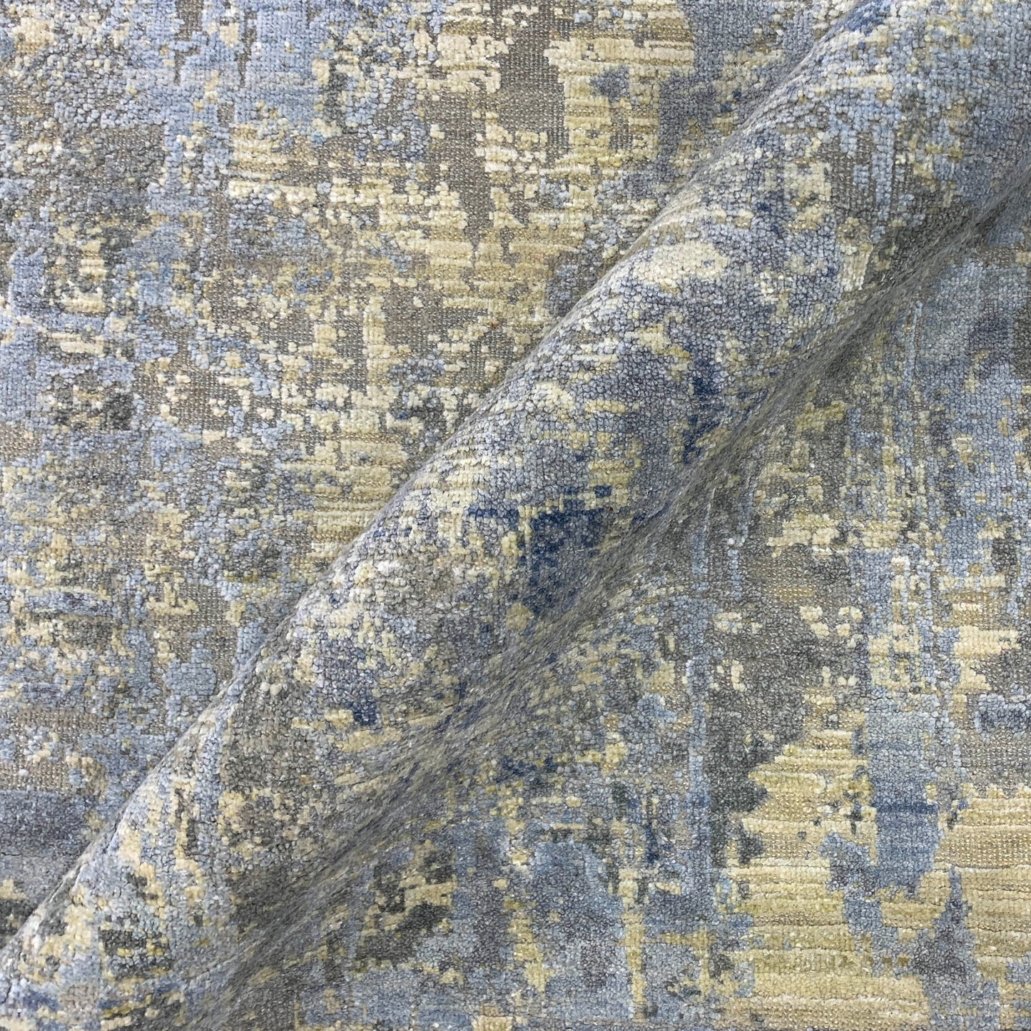 Beige, Grey and Blue Silk and Wool Modern Abstract Handknotted Area Rug