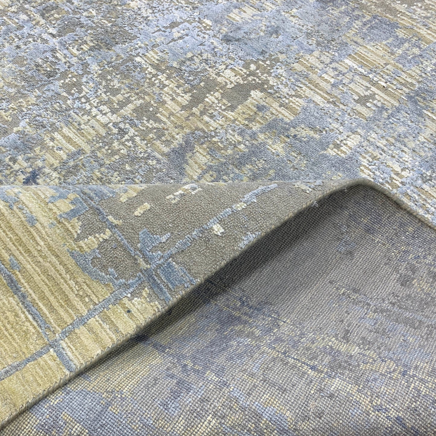 Beige, Grey and Blue Silk and Wool Modern Abstract Handknotted Area Rug