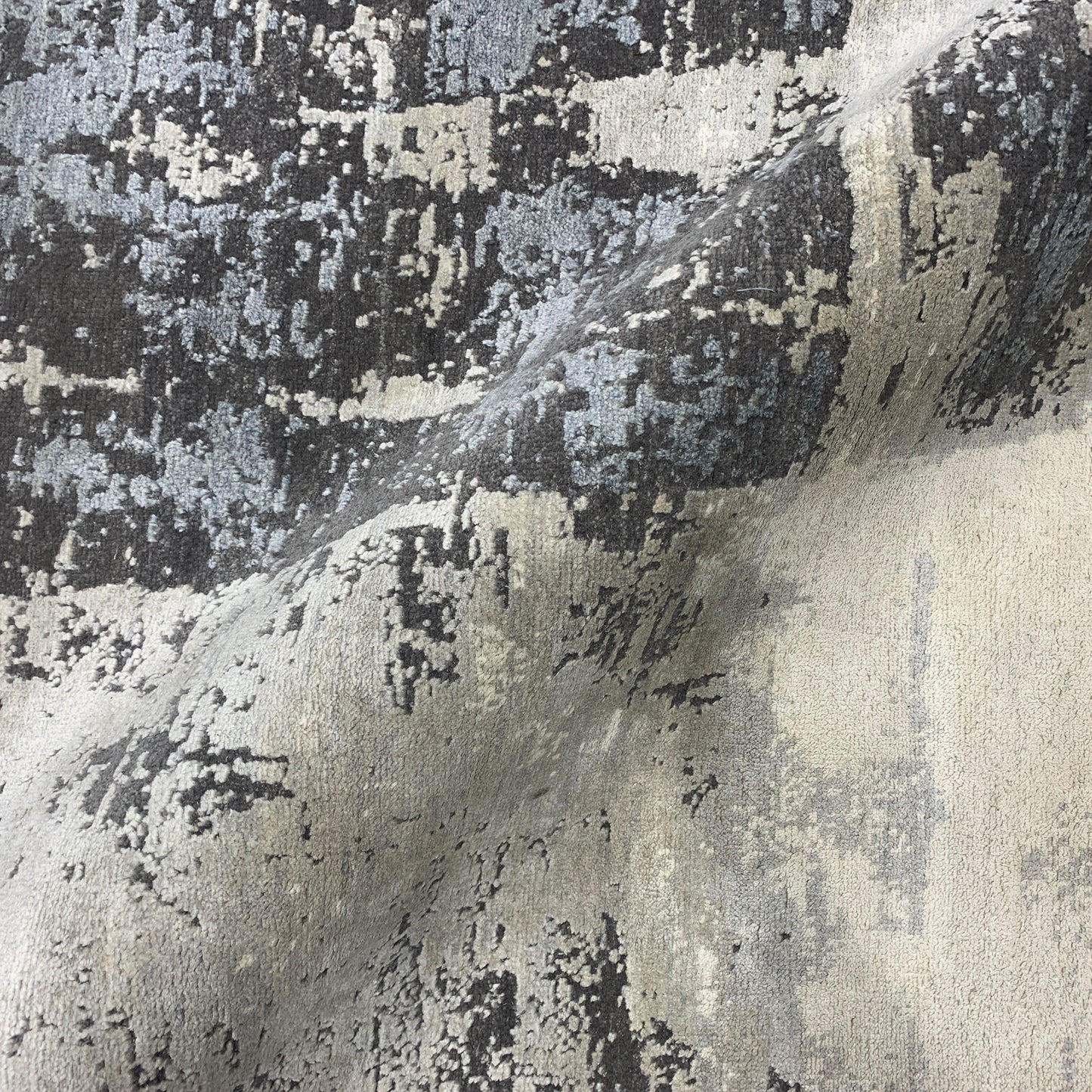 Grey, Blue and Beige Silk and Wool Modern Abstract Handknotted Area Rug