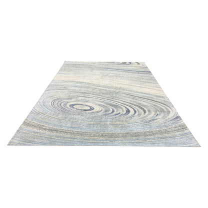 Grey and Blue Silk and Wool Modern Abstract Handknotted Area Rug