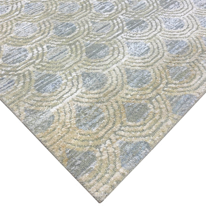 Beige and Blue Silk Wool Modern Pattern Handknotted Area Rug