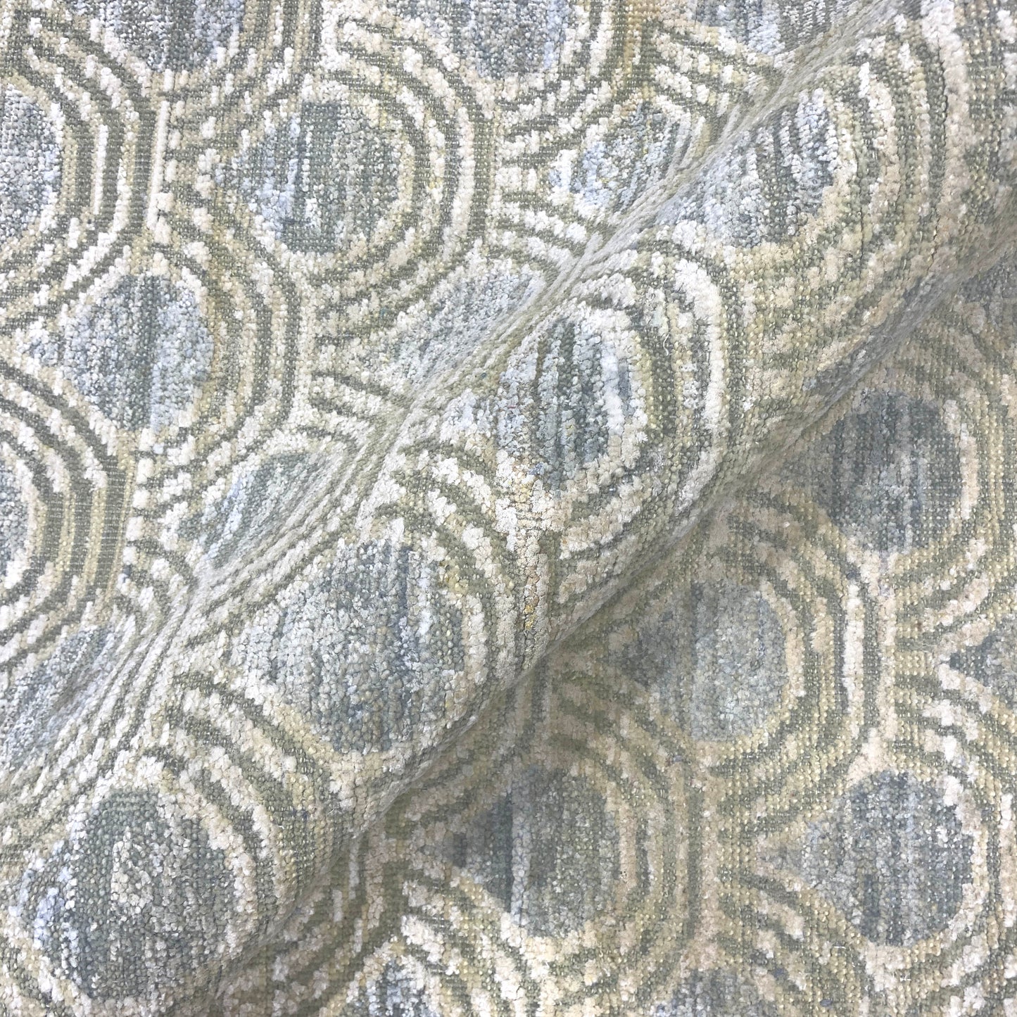 Beige and Blue Silk Wool Modern Pattern Handknotted Area Rug