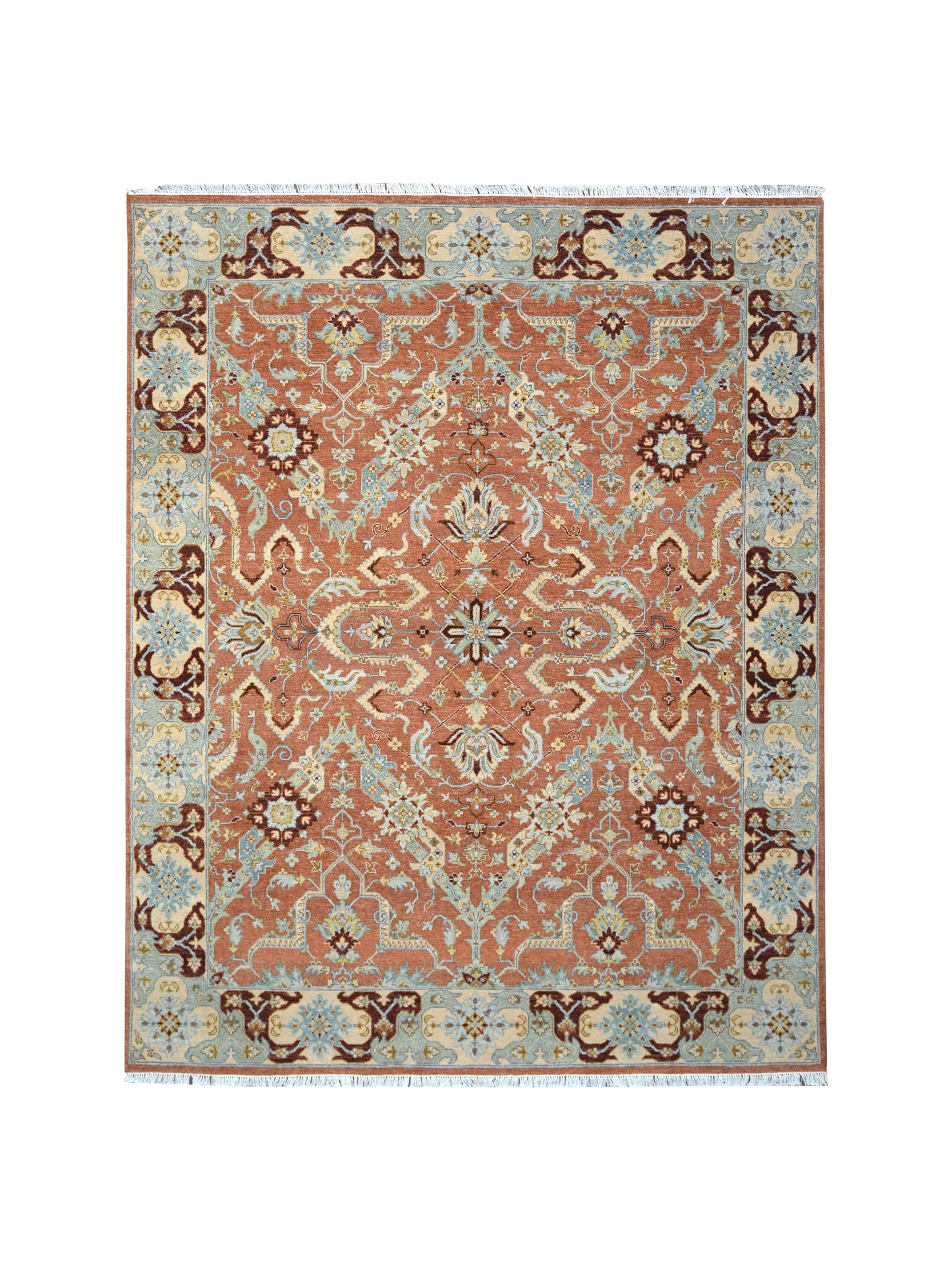 Rust and Camel Pure Wool Traditional Handknotted Area Rug