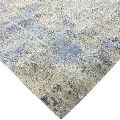 Grey and Blue Silk and Wool Modern Textured Handknotted Area Rug