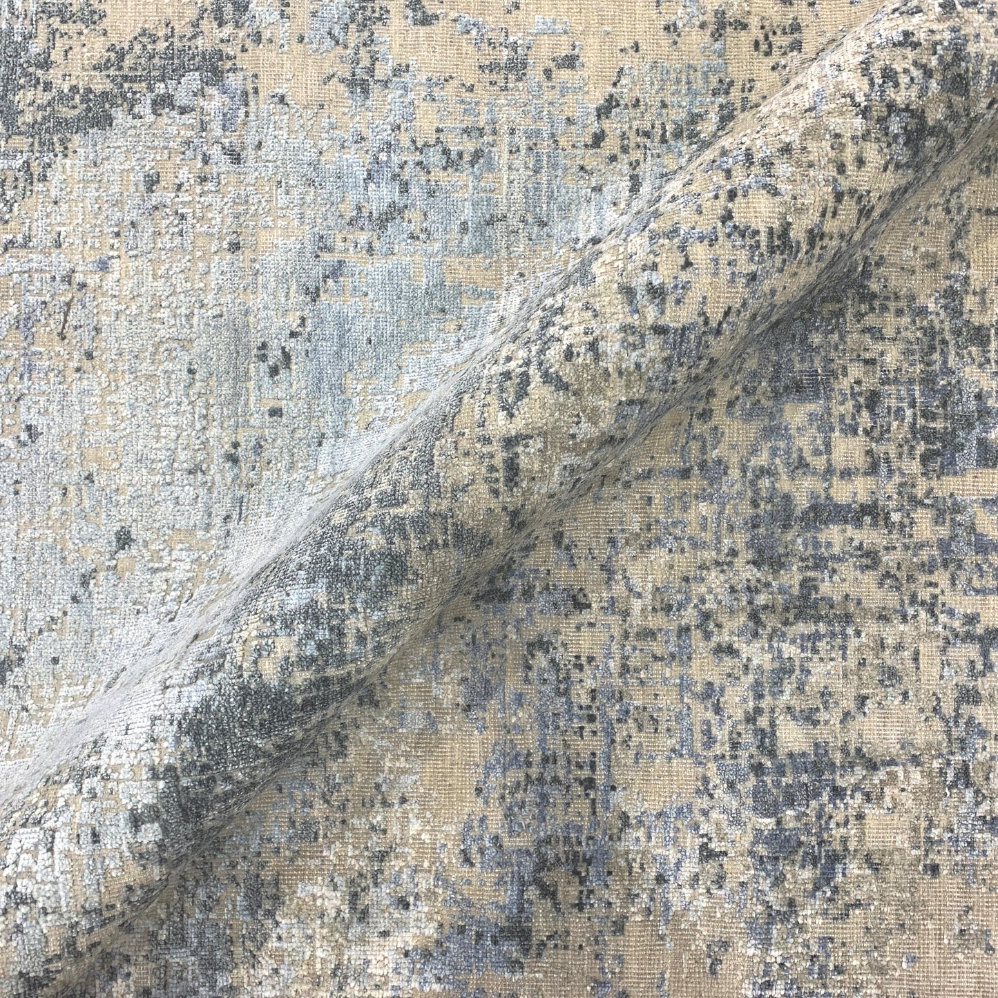 Grey and Blue Silk and Wool Modern Textured Handknotted Area Rug