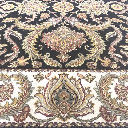 Black and Ivory Pure Wool Traditional Jaipur Handknotted Area Rug