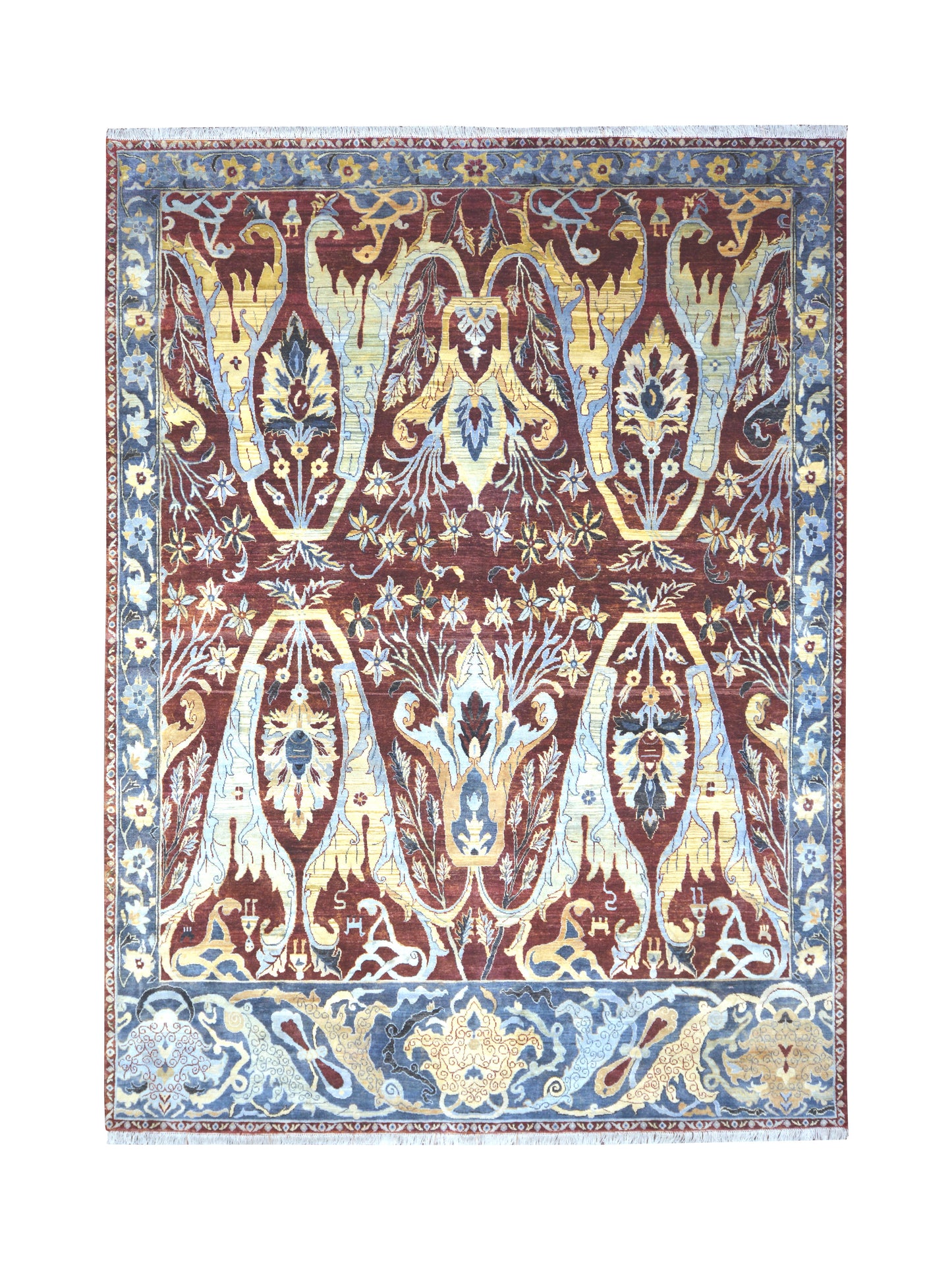 One of a Kind Red and Blue Blended Silk Traditional Bidjar Handknotted Area Rug