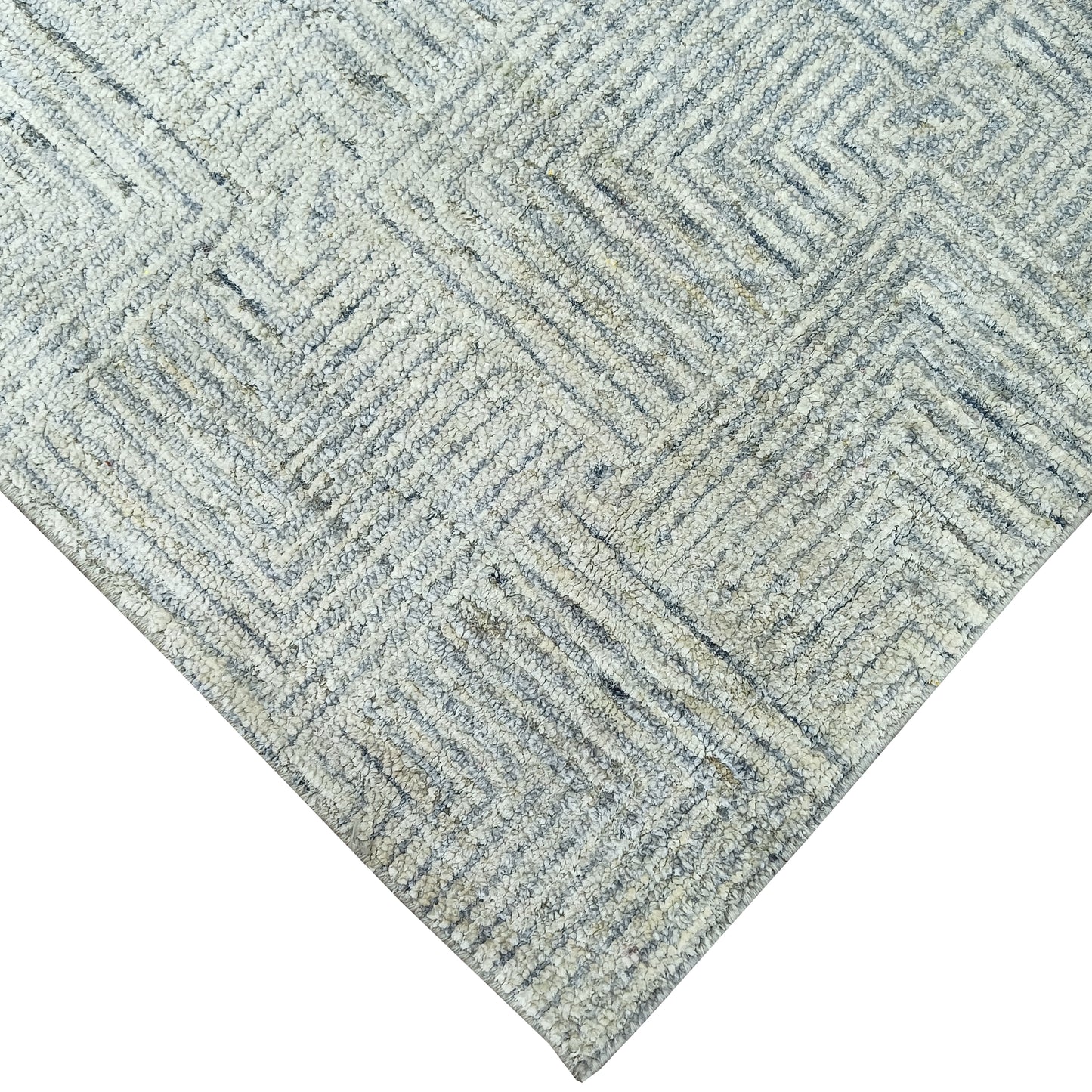 Grey and Silver Silk and Wool Modern Pattern Handknotted Area Rug