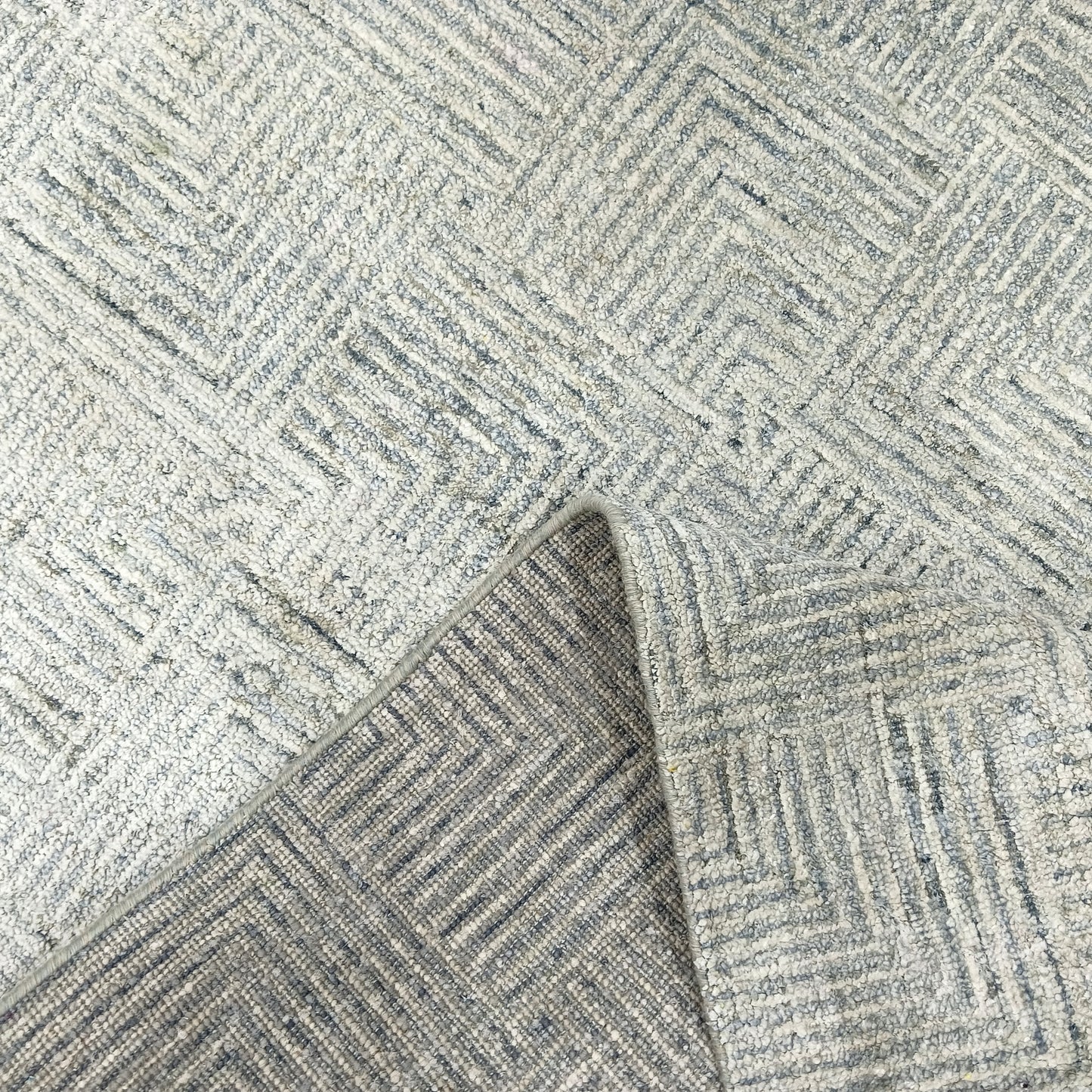 Grey and Silver Silk and Wool Modern Pattern Handknotted Area Rug