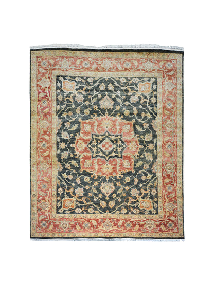 Garden Black, Red and Gold Traditional Heriz Pure Wool Handknotted Area Rug