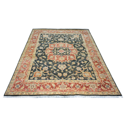 Garden Black, Red and Gold Traditional Heriz Pure Wool Handknotted Area Rug