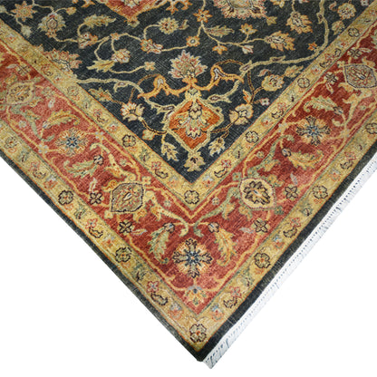 Garden Black, Red and Gold Traditional Heriz Pure Wool Handknotted Area Rug