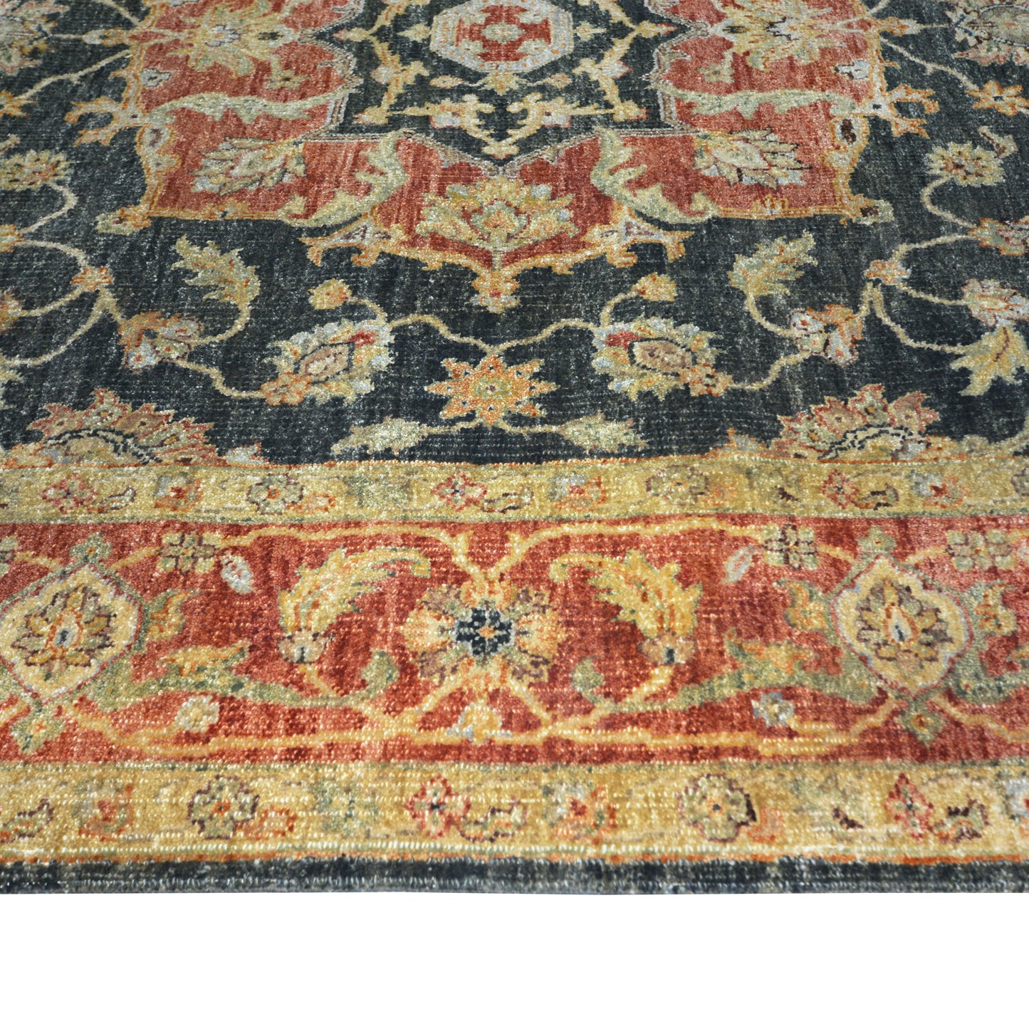 Garden Black, Red and Gold Traditional Heriz Pure Wool Handknotted Area Rug