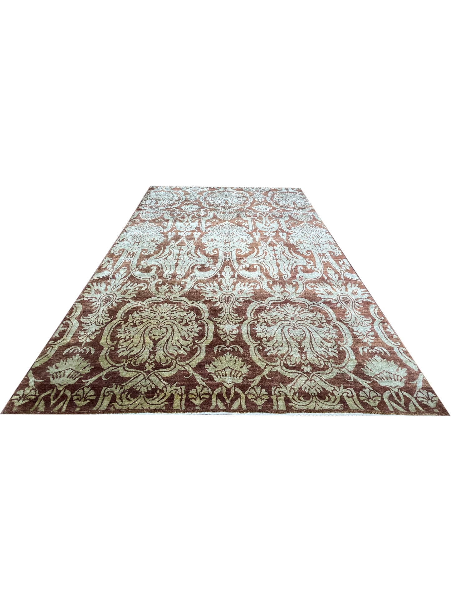 Rust, Gold Pure Silk Transitional Handknotted Area Rug 7.11x10.4ft 243x314Cms