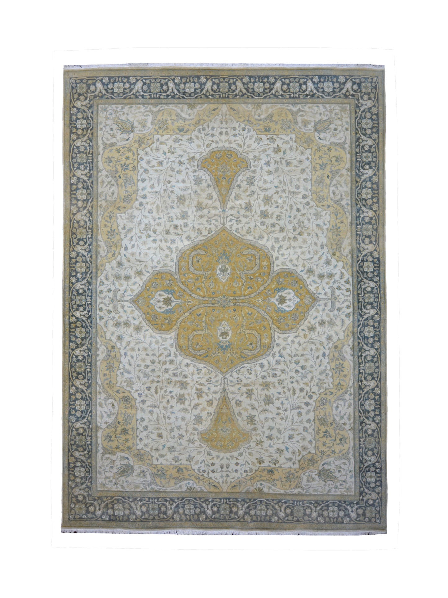 Darbar Ivory, Charcoal, Yellow and Multy Heriz Luxury Traditional  Pure Wool Handknotted Area Rug