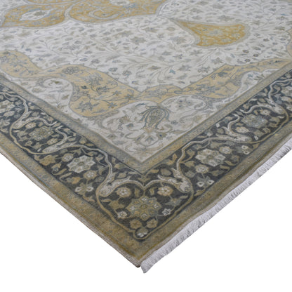 Darbar Ivory, Charcoal, Yellow and Multy Heriz Luxury Traditional  Pure Wool Handknotted Area Rug