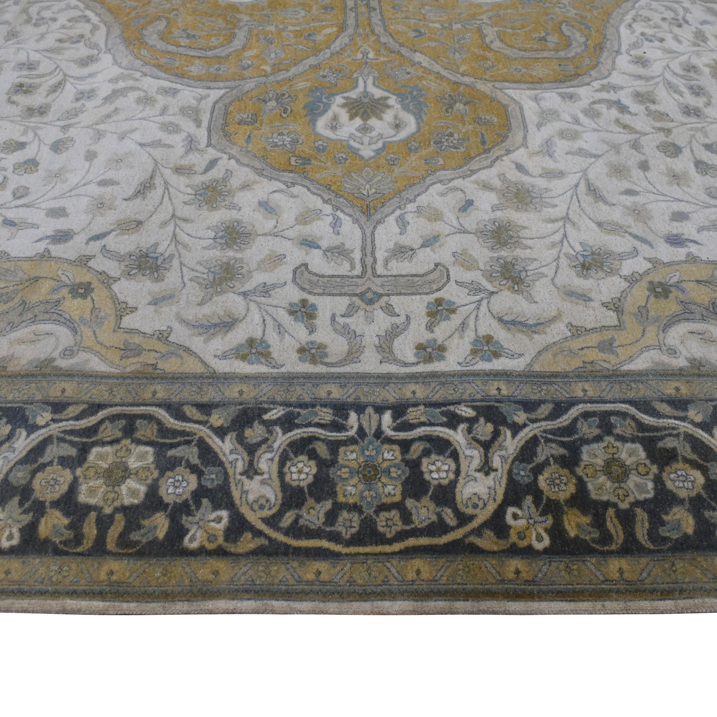 Darbar Ivory, Charcoal, Yellow and Multy Heriz Luxury Traditional  Pure Wool Handknotted Area Rug