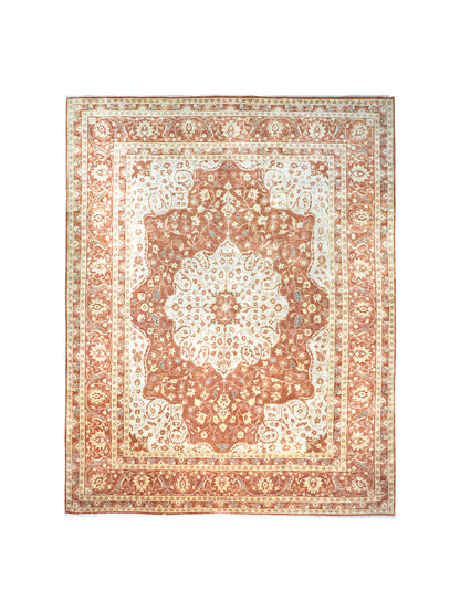 Darbar Rust and Ivory Traditional Persian Pure Wool Luxury Handknotted Area Rug