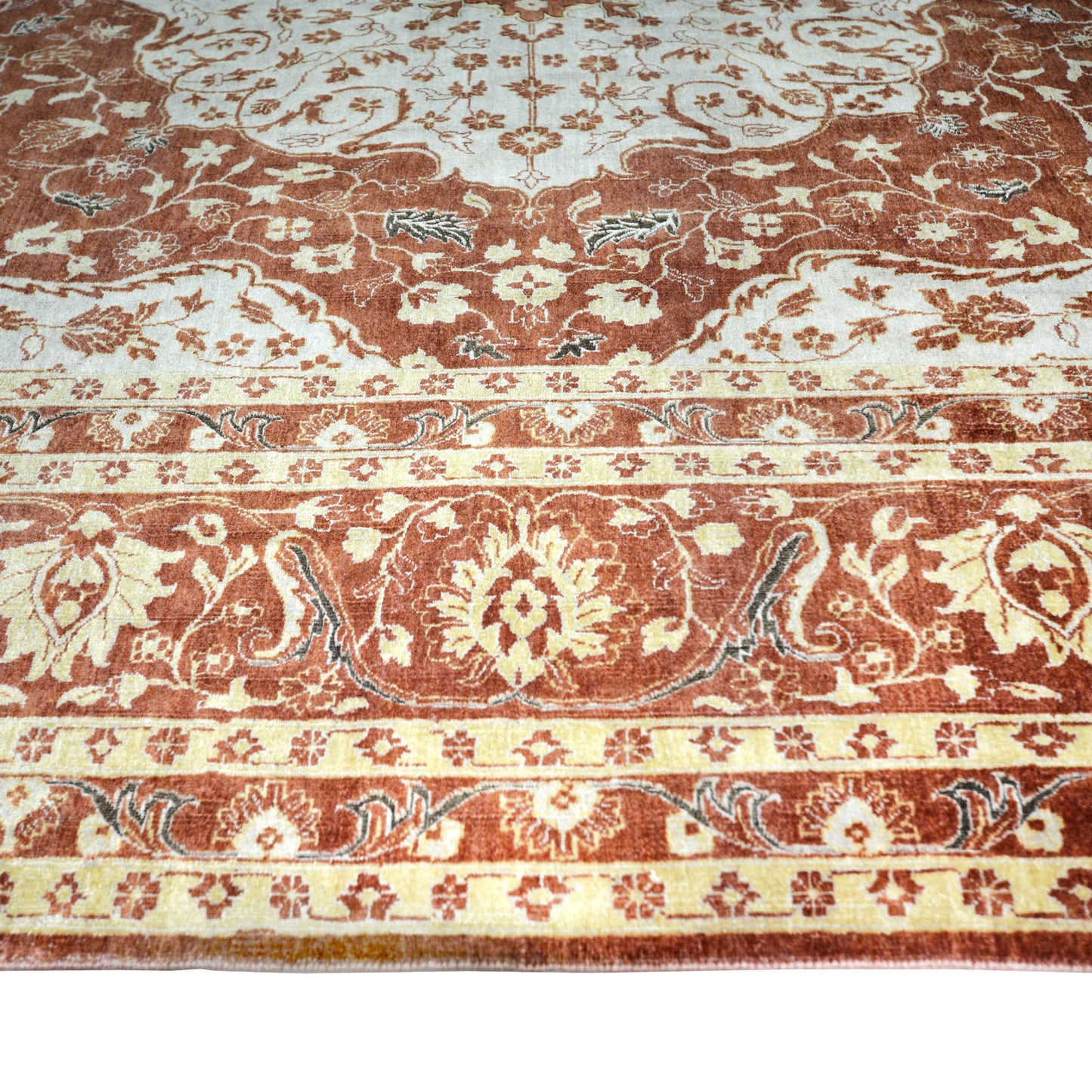 Darbar Rust and Ivory Traditional Persian Pure Wool Luxury Handknotted Area Rug