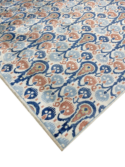 Blue Ivory Pure Silk Transitional Handknotted Area Rug 7.9x9.11ft 235x303Cms