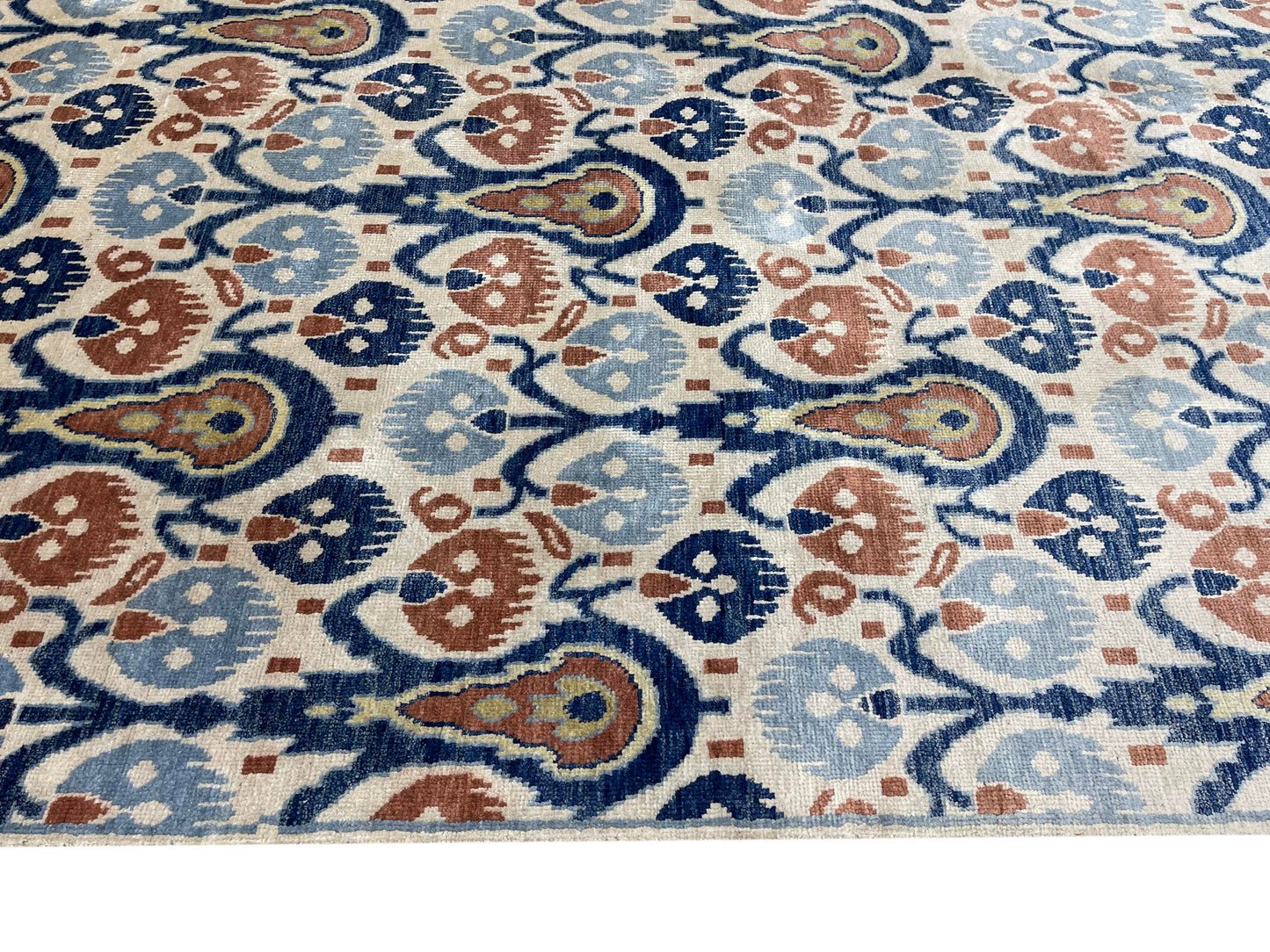 Blue Ivory Pure Silk Transitional Handknotted Area Rug 7.9x9.11ft 235x303Cms