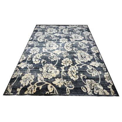 Rose Black, Ivory and Gold Pure Silk Transitional Handknotted Area Rug