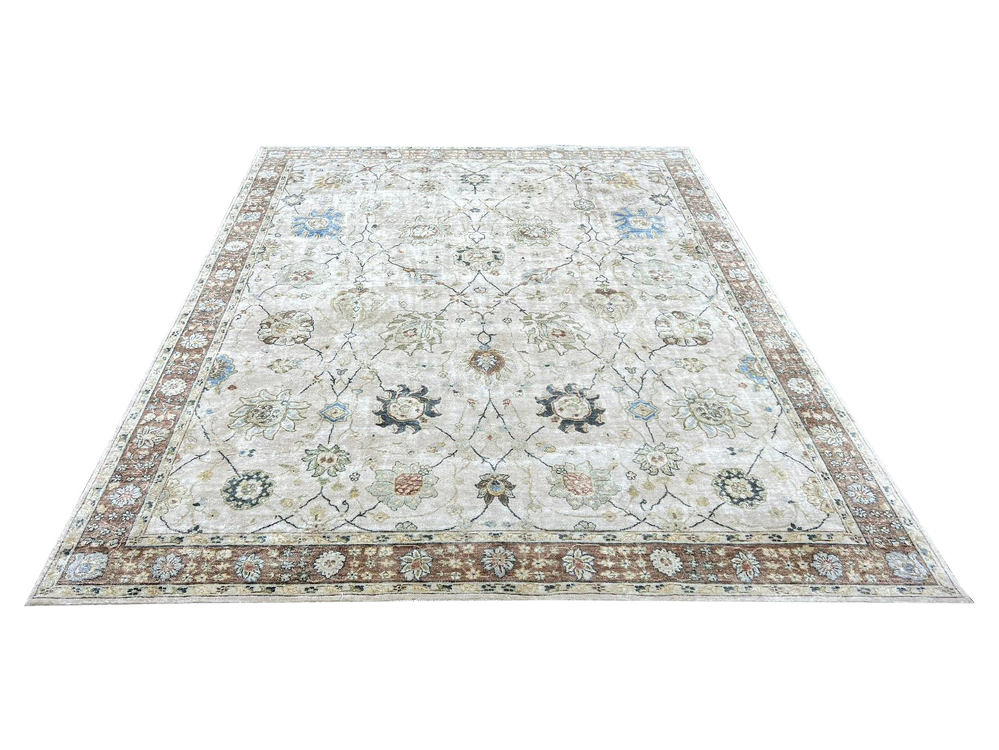 Ivory Multi Pure silk Transitional Handknotted Area Rug 7.9x10ft 236x305Cms