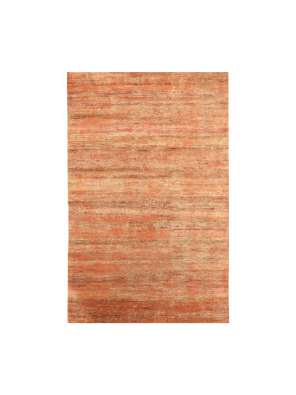 Orange Pure Sari Silk Textured Modern Handknotted Area Rug 5.10x9.0ft 178x274Cms