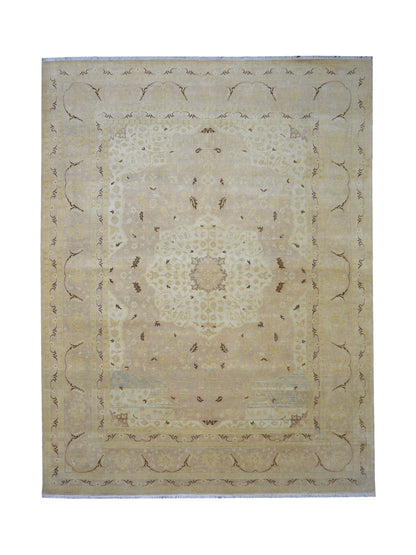 Darbar Ivory, Yellow and brown Heriz Luxury Traditional  Pure Wool Handknotted Area Rug