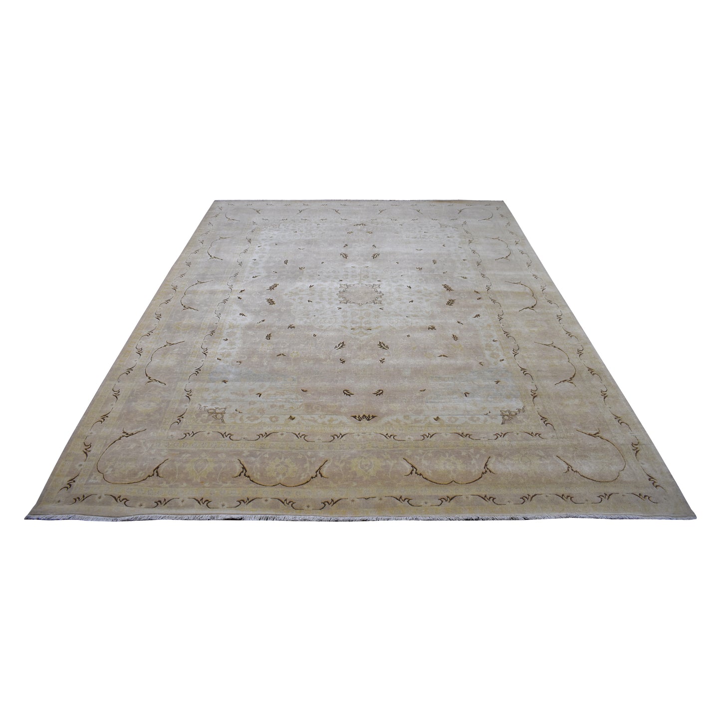 Darbar Ivory, Yellow and brown Heriz Luxury Traditional  Pure Wool Handknotted Area Rug