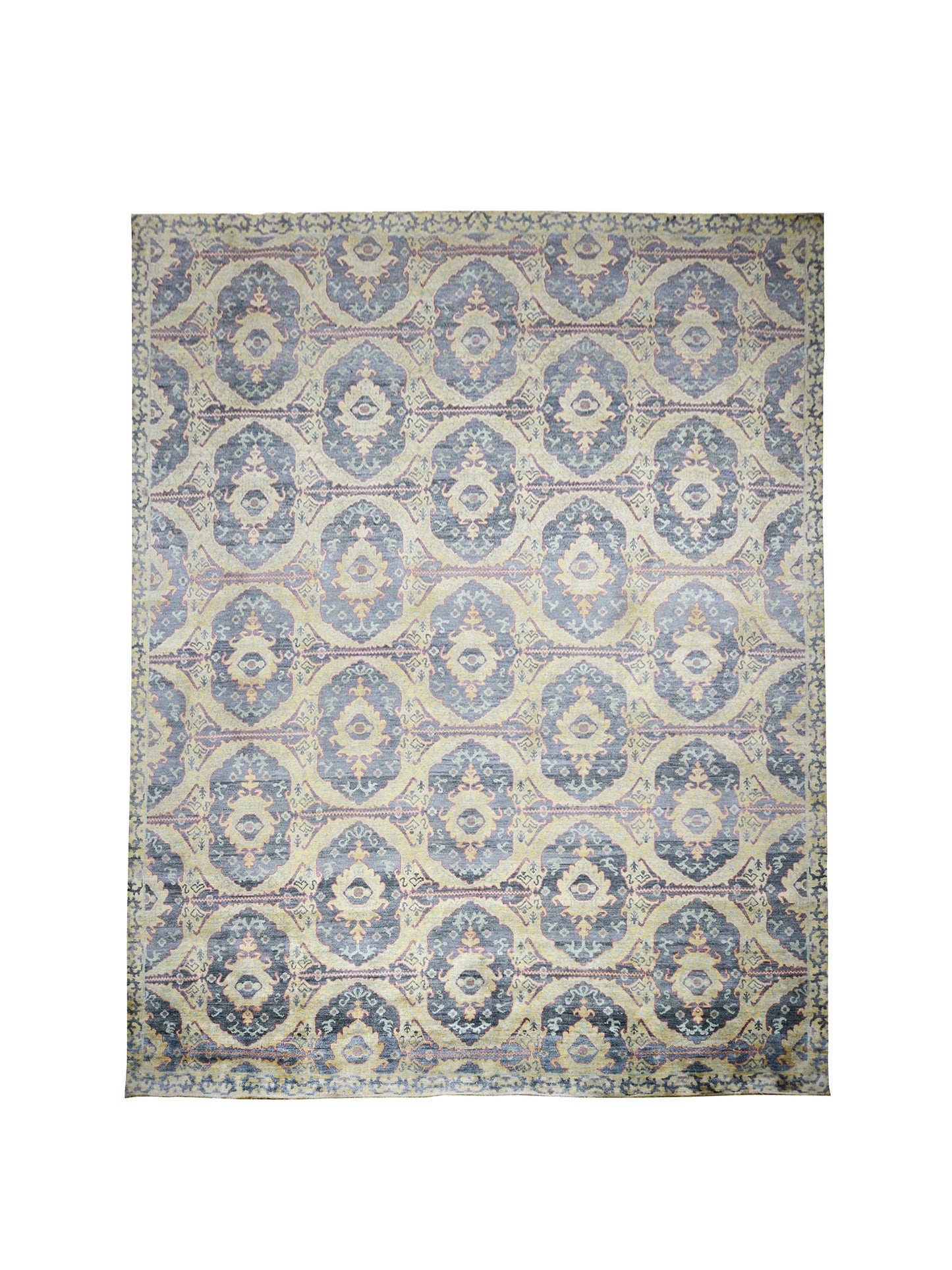 Charcoal and Gold Pure Silk Transitional Handknotted Area Rug