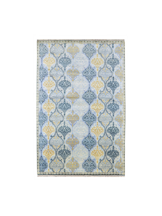 Blue and Blue Silk Transitional Handknotted Area Rug 5.11x9ft 180x273Cms