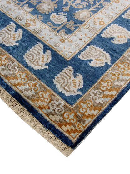 Blue and Ivory Pure Silk Handknotted Area Rug 5.11x8.10ft 180x269Cms