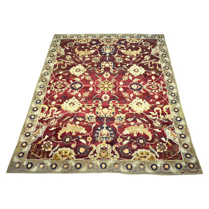 Mughal Darbar Red and Ivory Traditional Silk and Wool Handknotted Area Rug