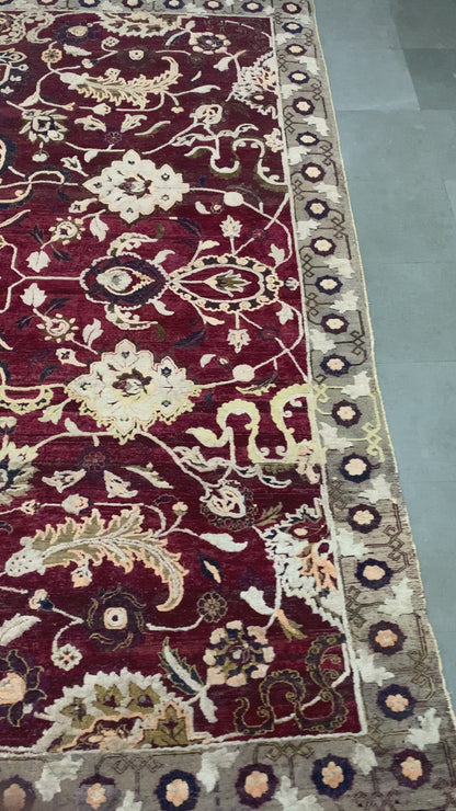 Mughal Darbar Red and Ivory Traditional Silk and Wool Handknotted Area Rug