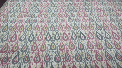 Red and Ivory Pure Silk Transitional Ikat Handknotted Area Rug