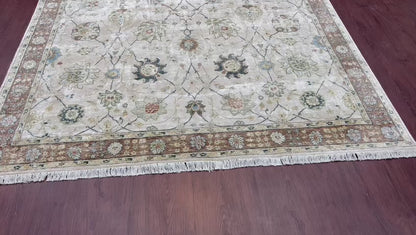 Ivory Multi Pure silk Transitional Handknotted Area Rug 7.9x10ft 236x305Cms